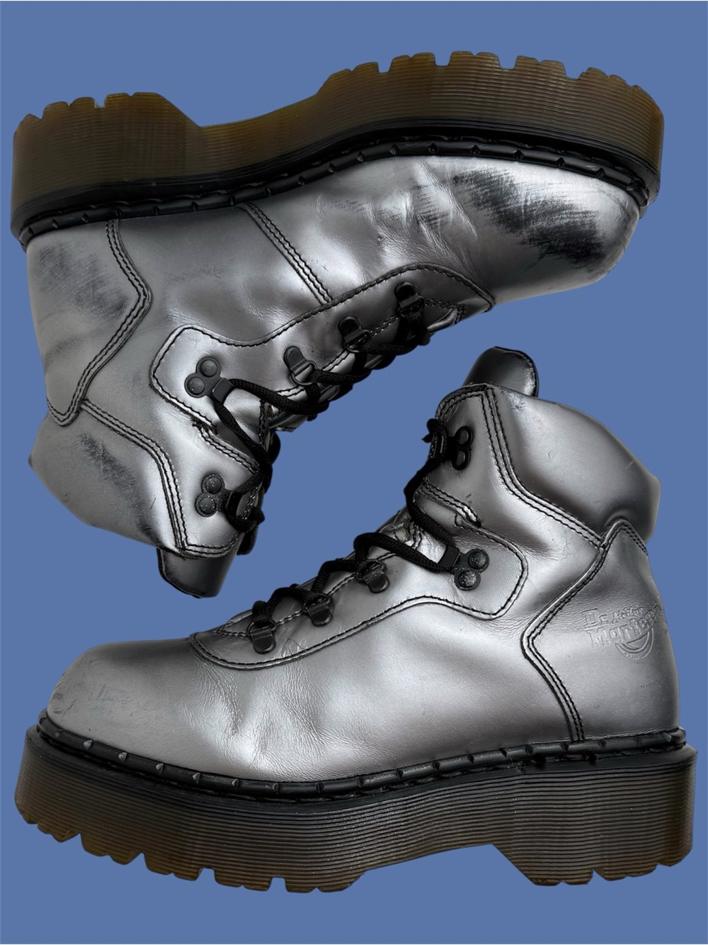 Vintage Dr. Martens Envy Platform Black Silver Rub Off Boots UK 7